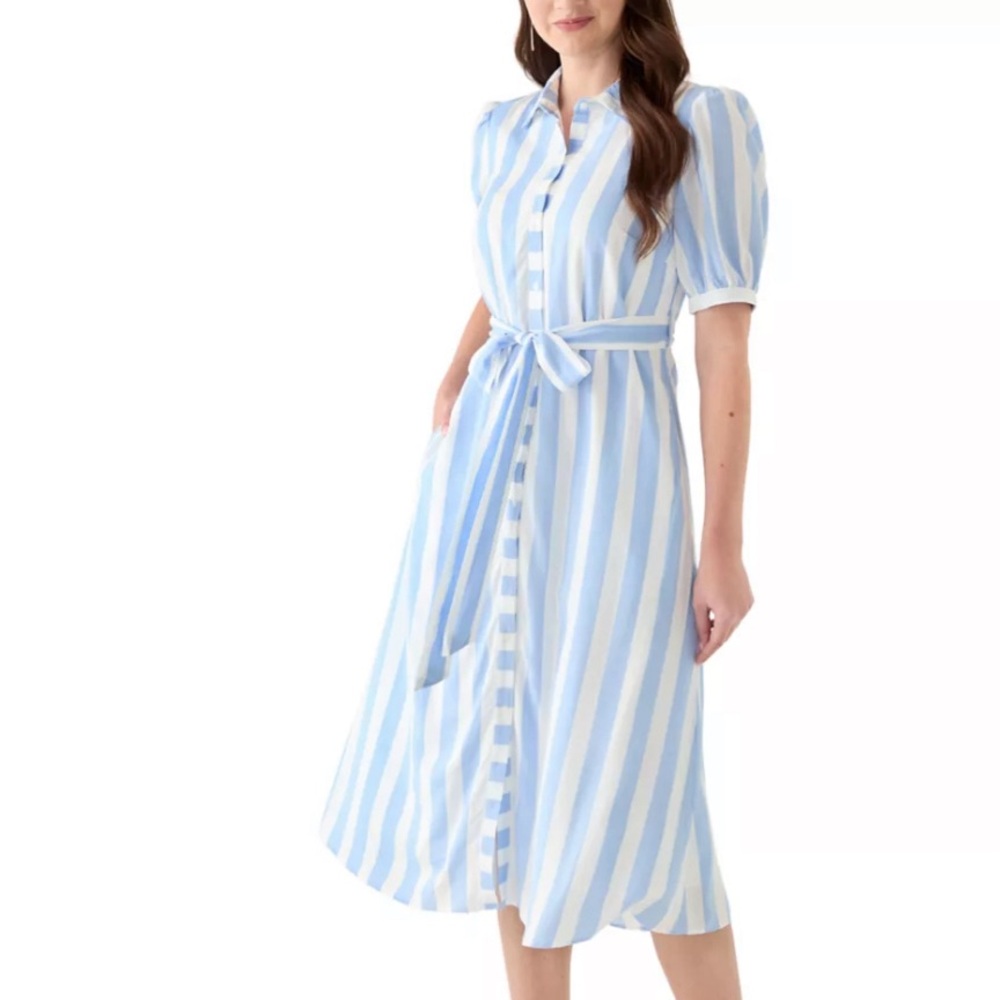 Crown & Ivy Light Blue and White Striped Midi Dress